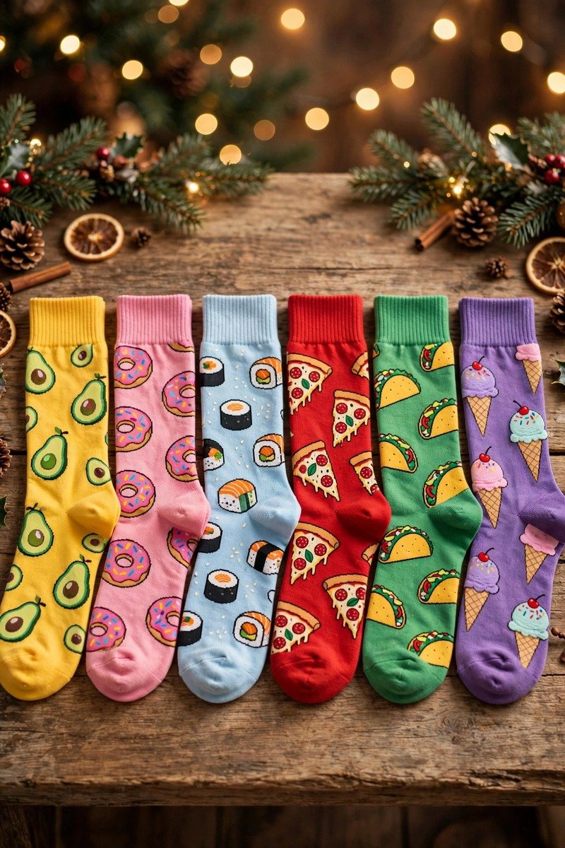 Colorful funny-print crew socks