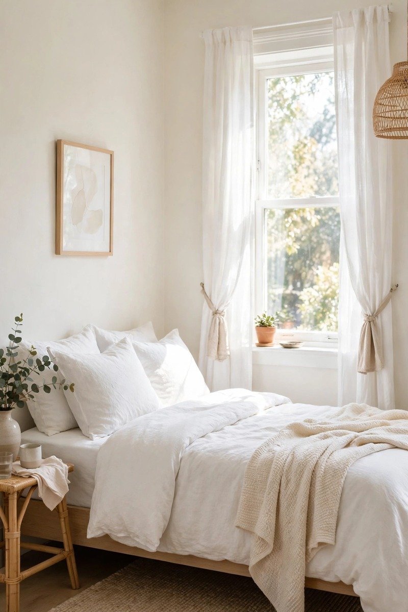 Small bedroom with soft light colored walls