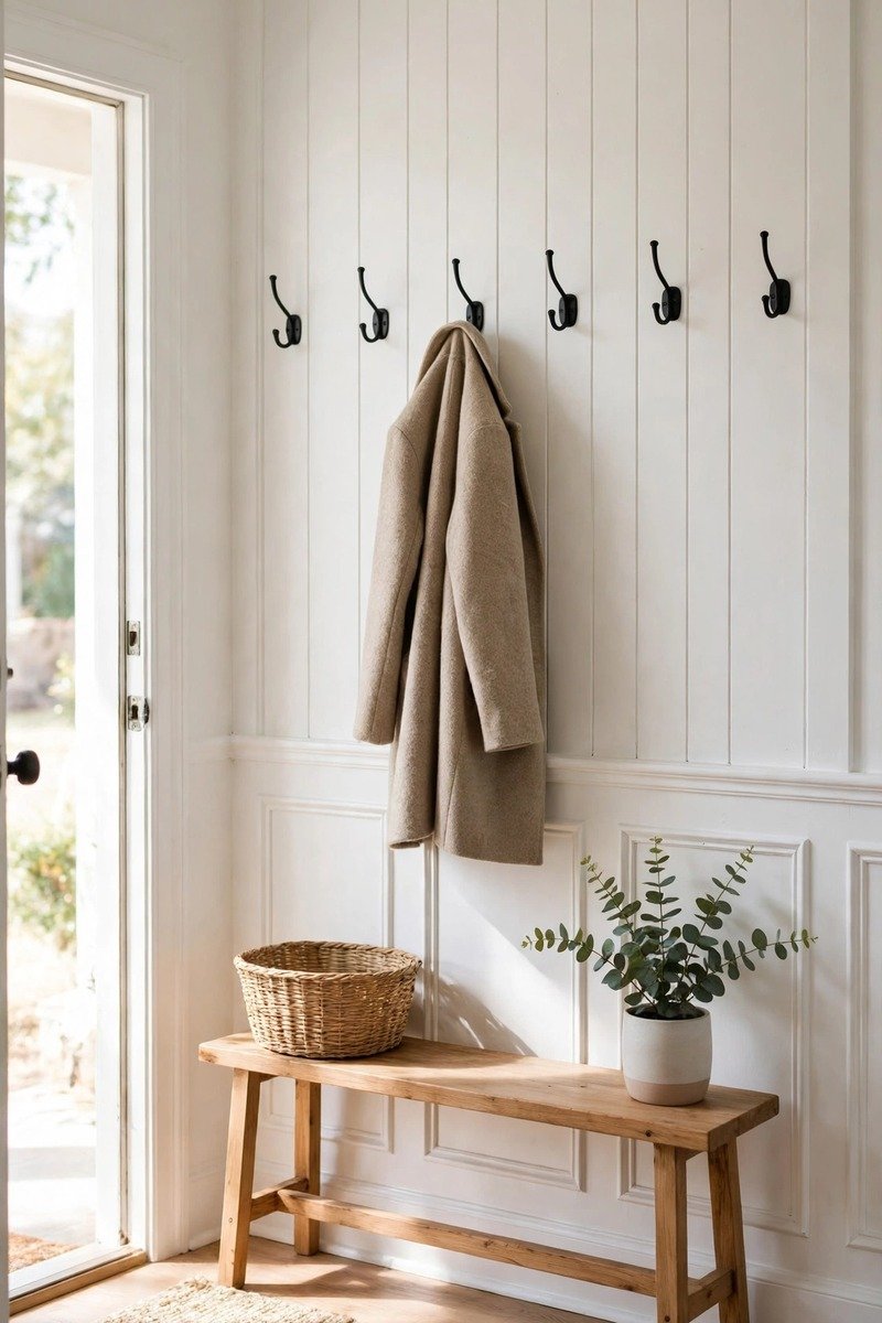 Board and batten wall in a small entryway