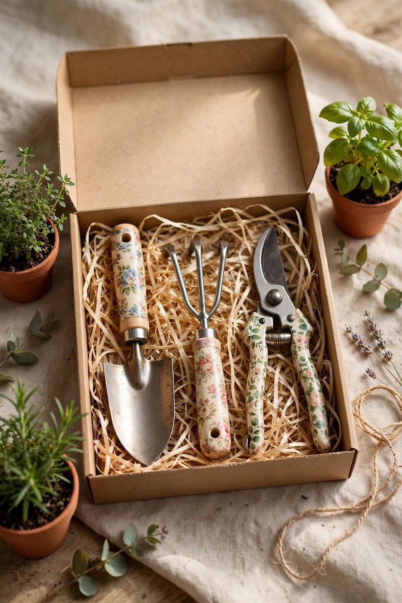 Gardening tool set with floral handles