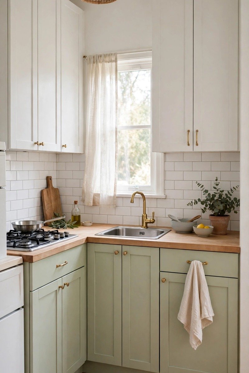 Light painted cabinets in a small kitchen
