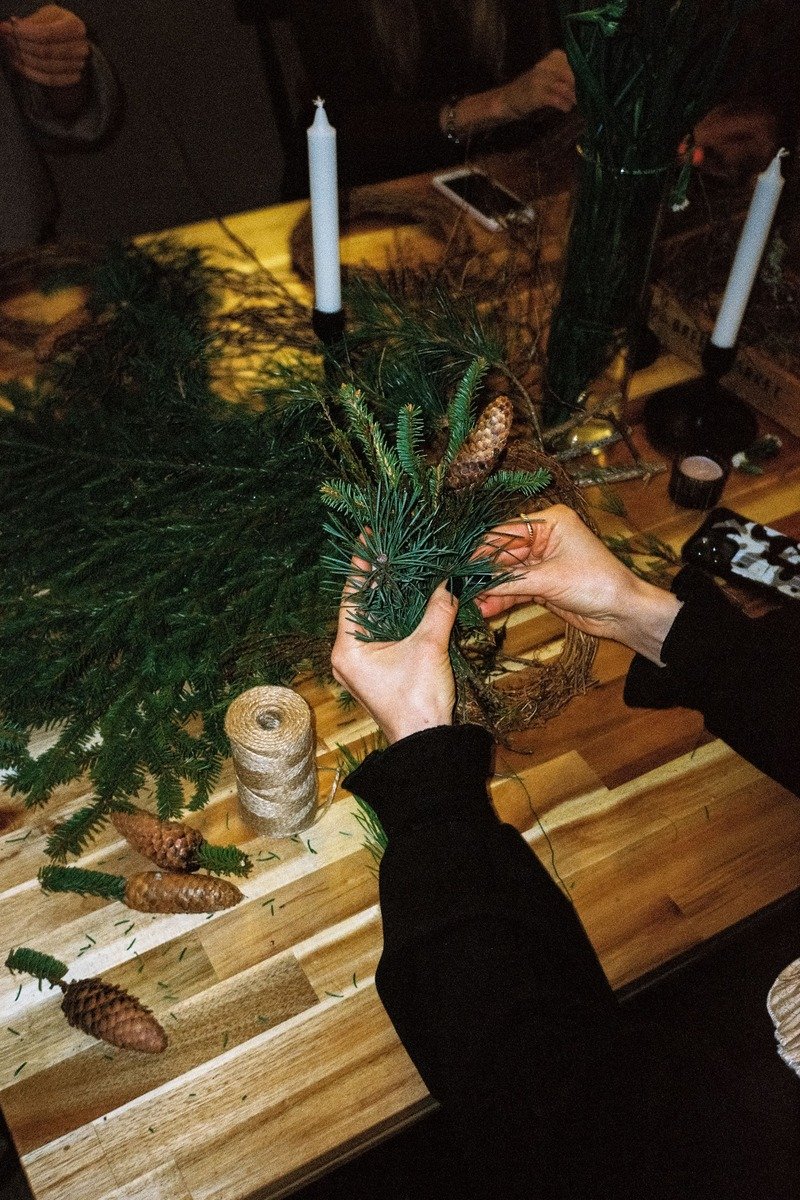 Winter craft project with a wreath