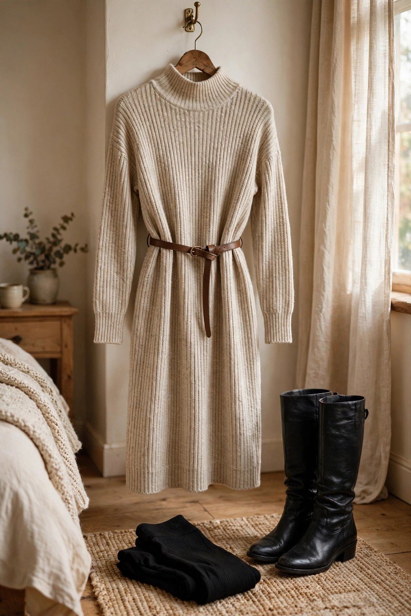 Winter capsule wardrobe idea sweater dress