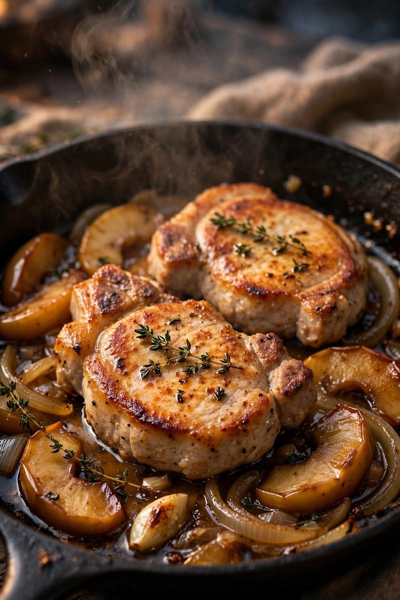 Pork chops with apples and onions