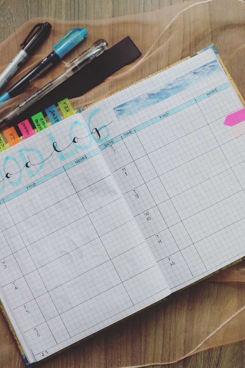 Baking and menu planner page in a bullet journal