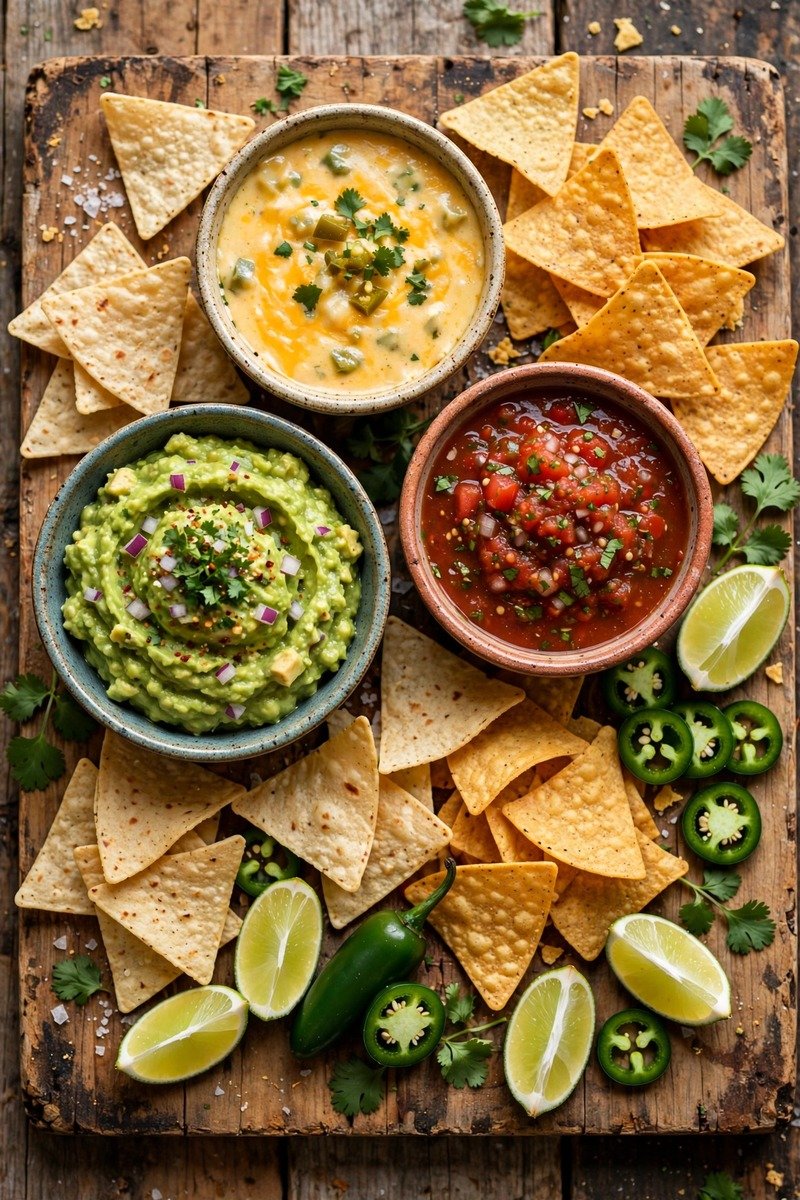 Mexican fiesta charcuterie board with guacamole