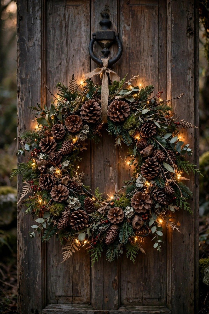 Woodland pinecone Christmas wreath with natural forest elements