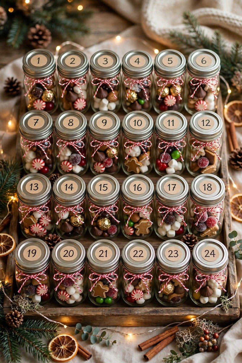 Mason jars advent calendar with numbered lids