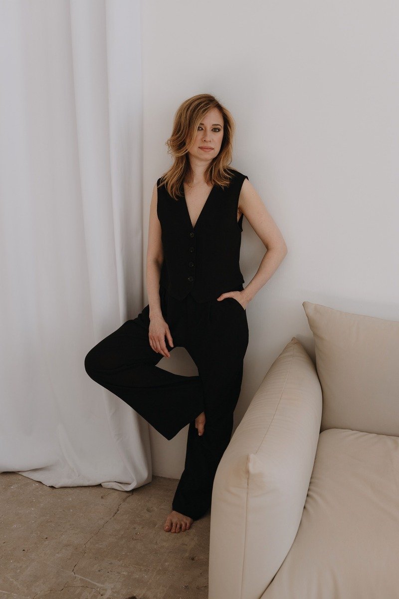 Tailored black jumpsuit winter date night outfit