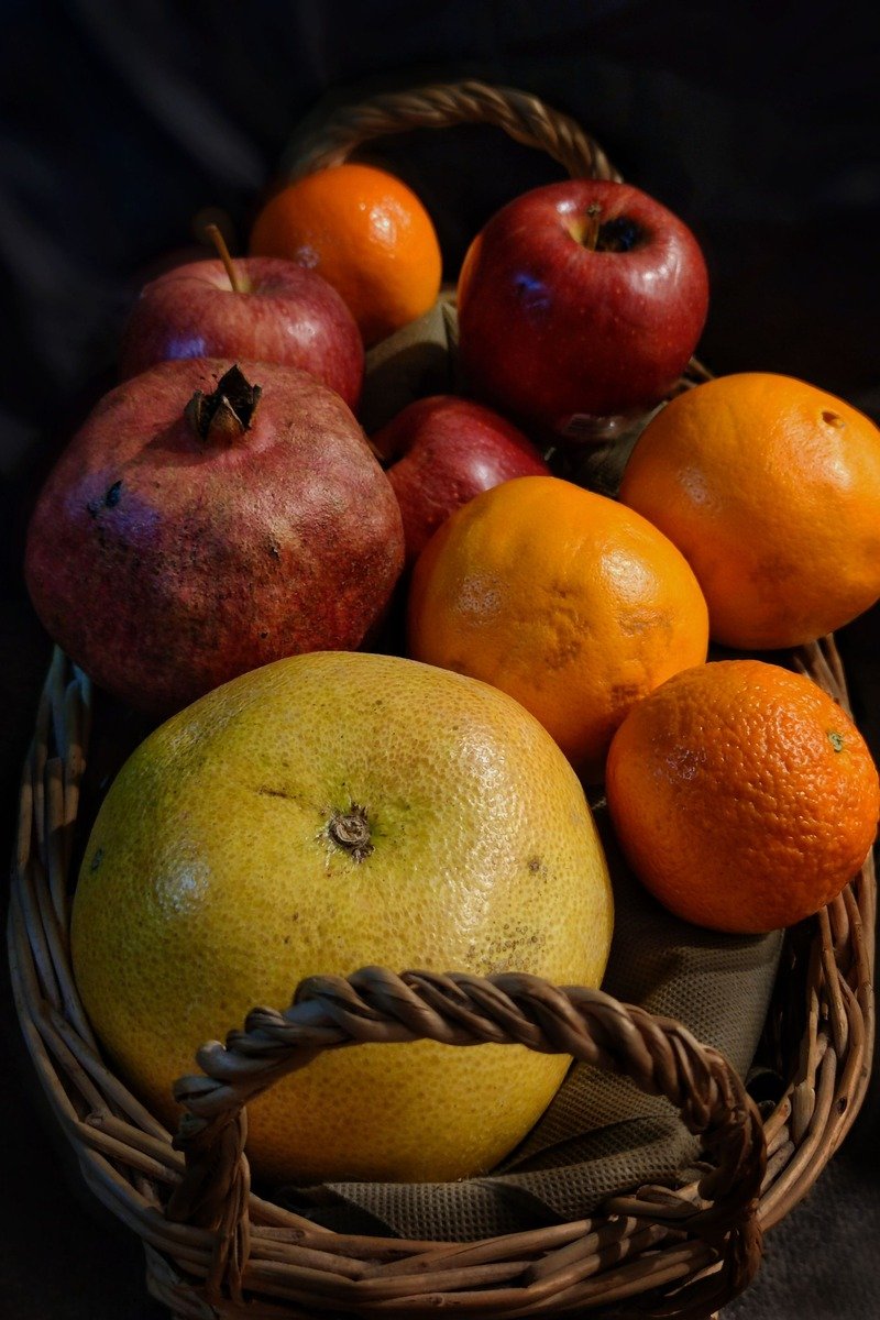 Wicker basket filled with fresh fruit