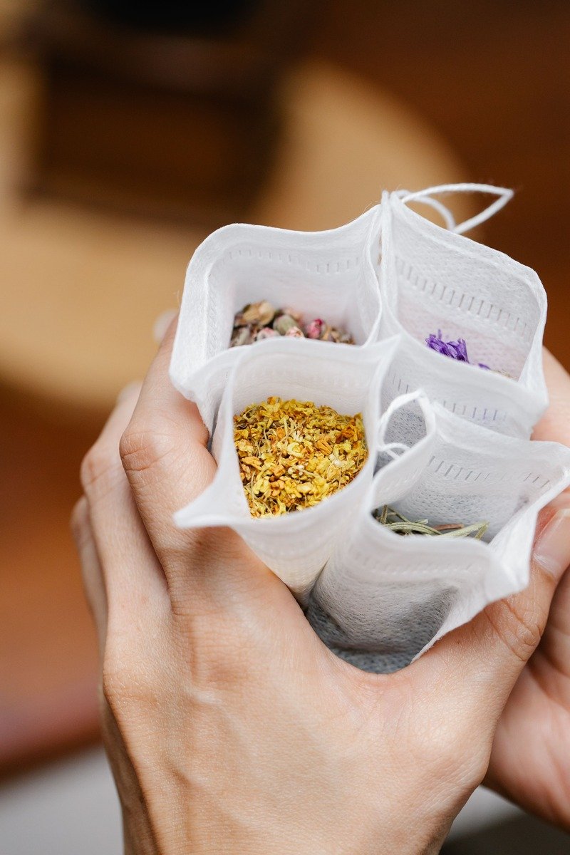Herbal tea bags as advent calendar fillers for adults