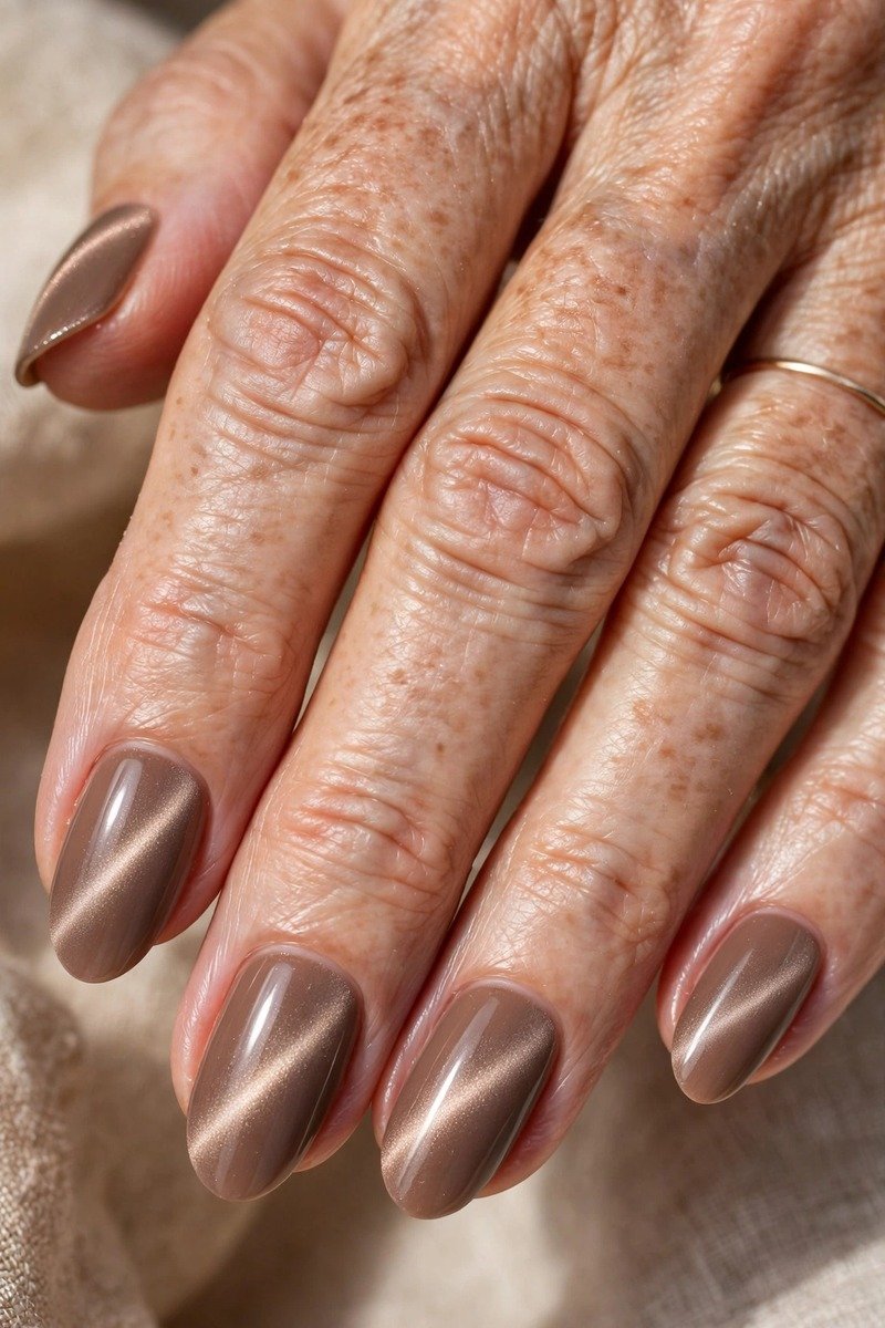 Soft brown cat eye nails