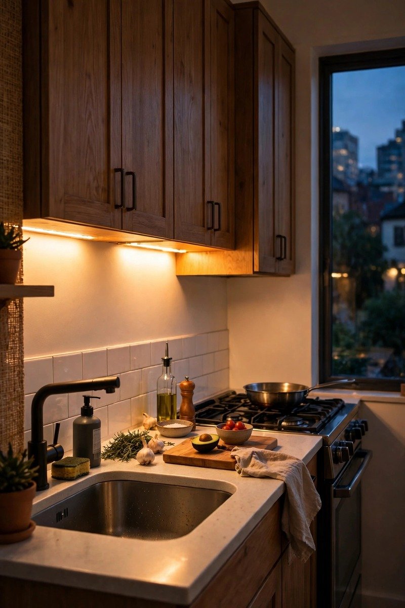 Under cabinet lighting in a small kitchen