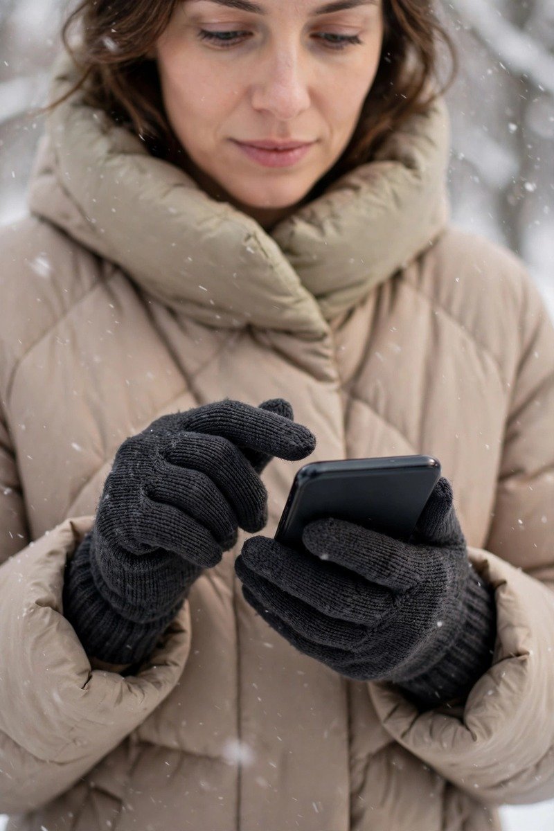 Touchscreen gloves being worn outdoors