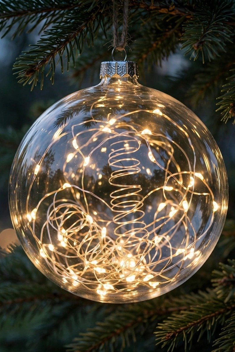 DIY Christmas ornaments idea fairy light baubles