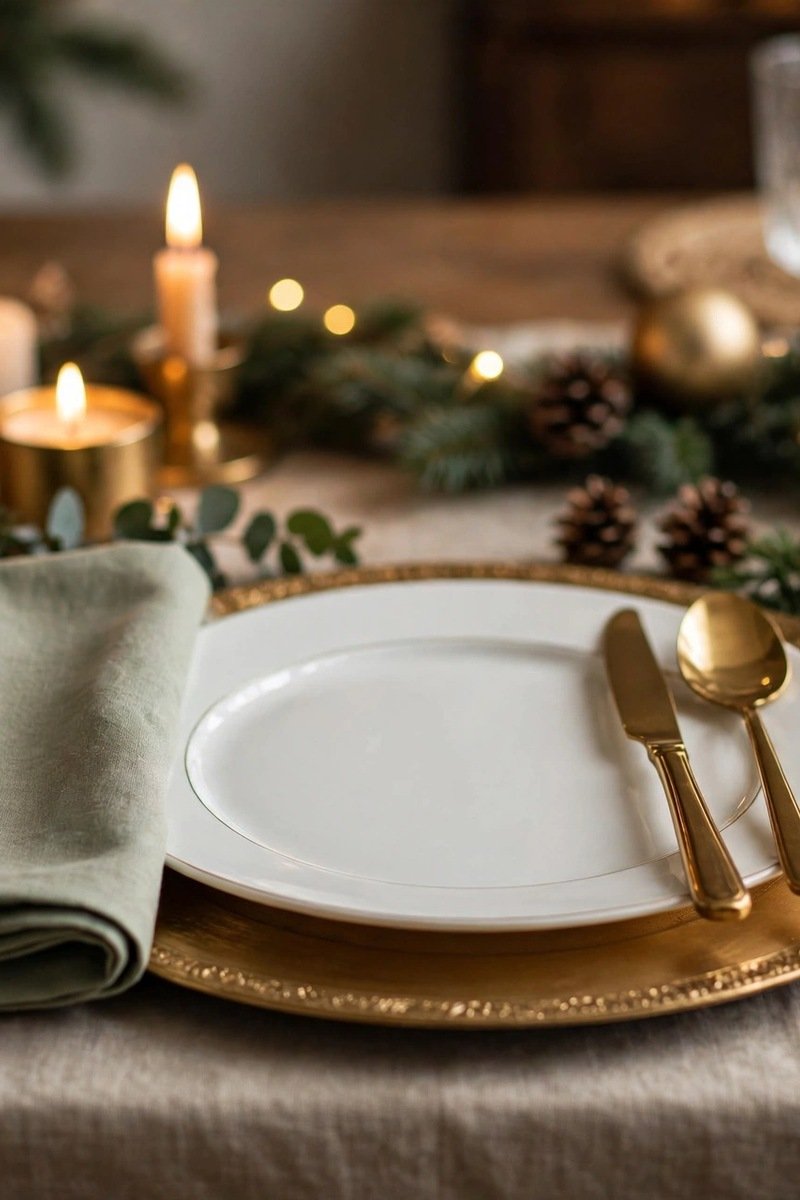 gold charger plates Christmas place setting