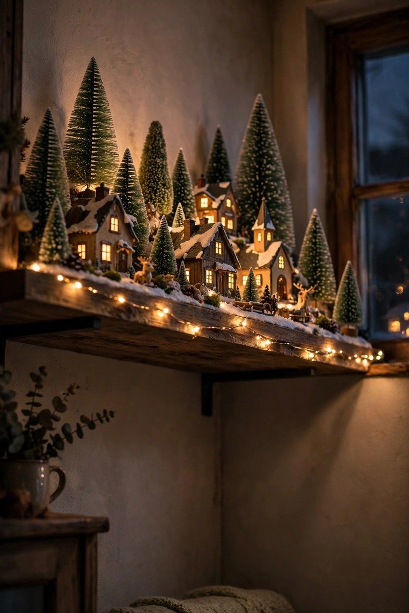 Christmas village on a high shelf