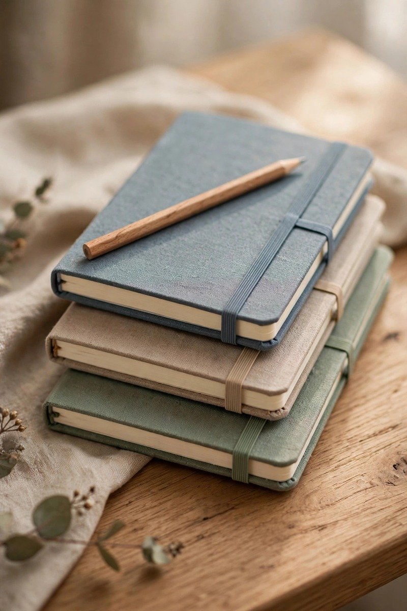 Set of notebooks with elastic bands
