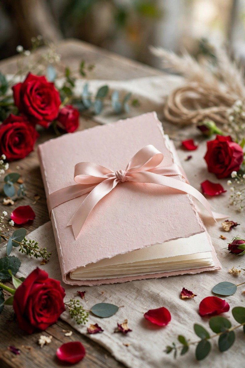 Elegant handmade love coupon book tied with ribbon