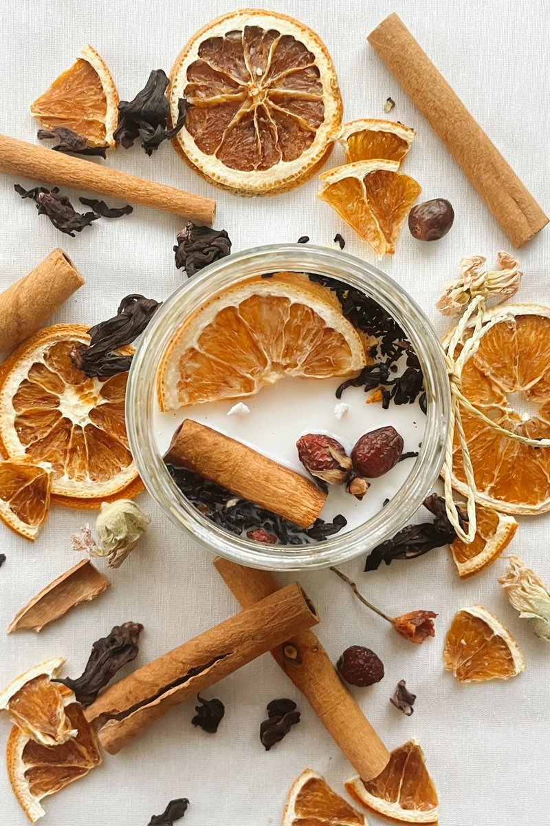Simmer pot ingredients with dried oranges and spices
