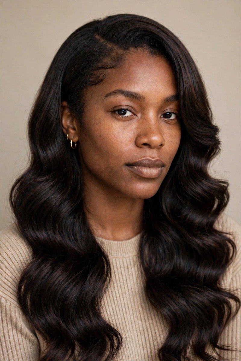 Sew in weave with natural leave out