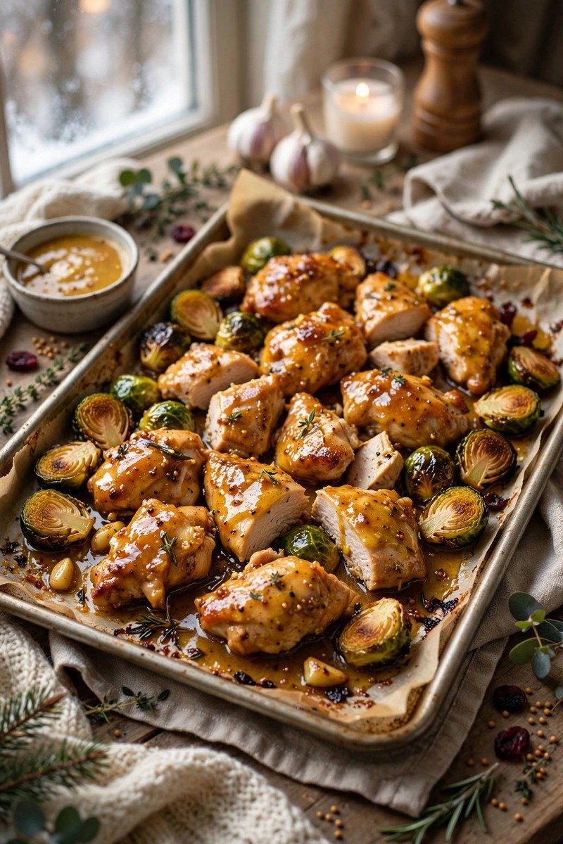 Honey mustard chicken with brussels sprouts