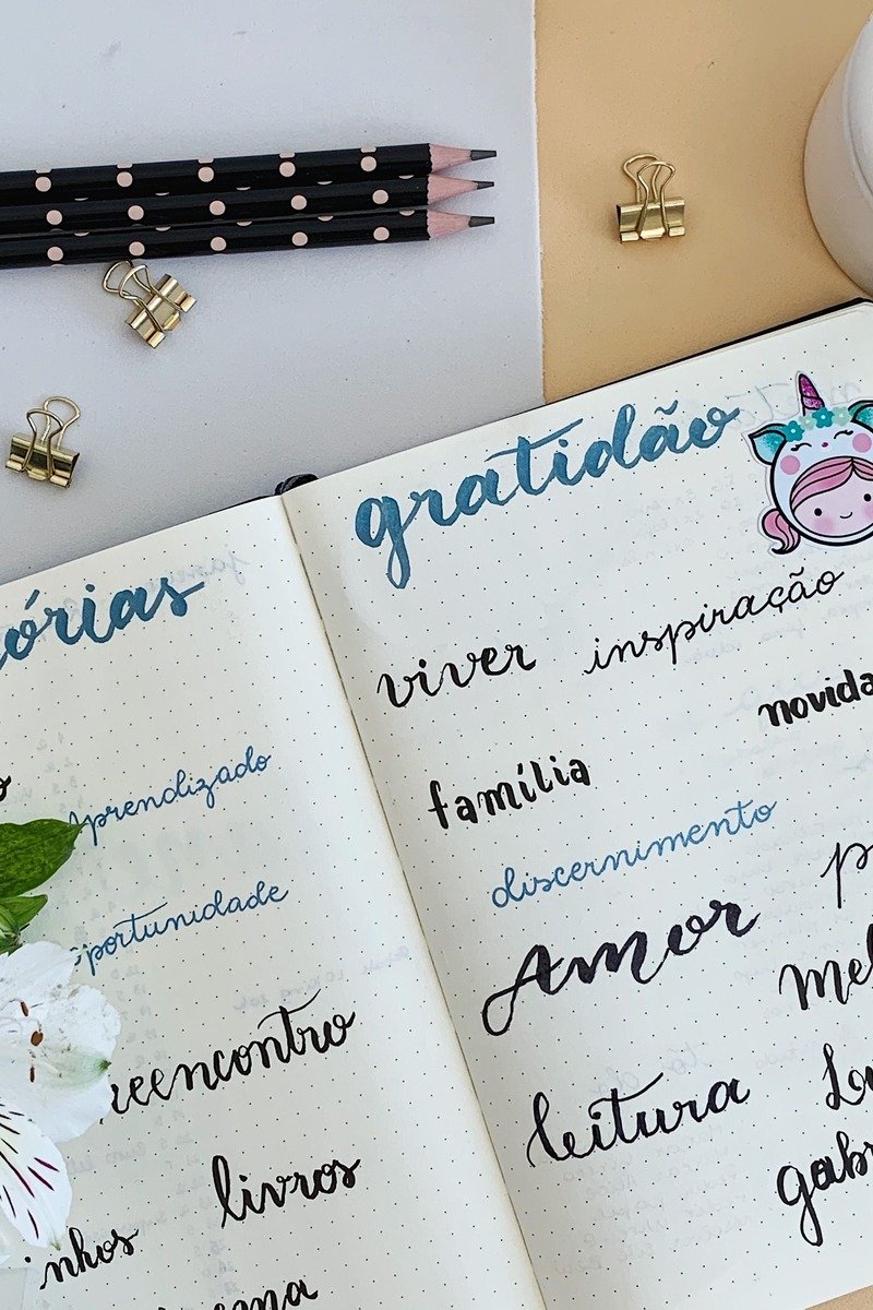 Gratitude log page in a bullet journal