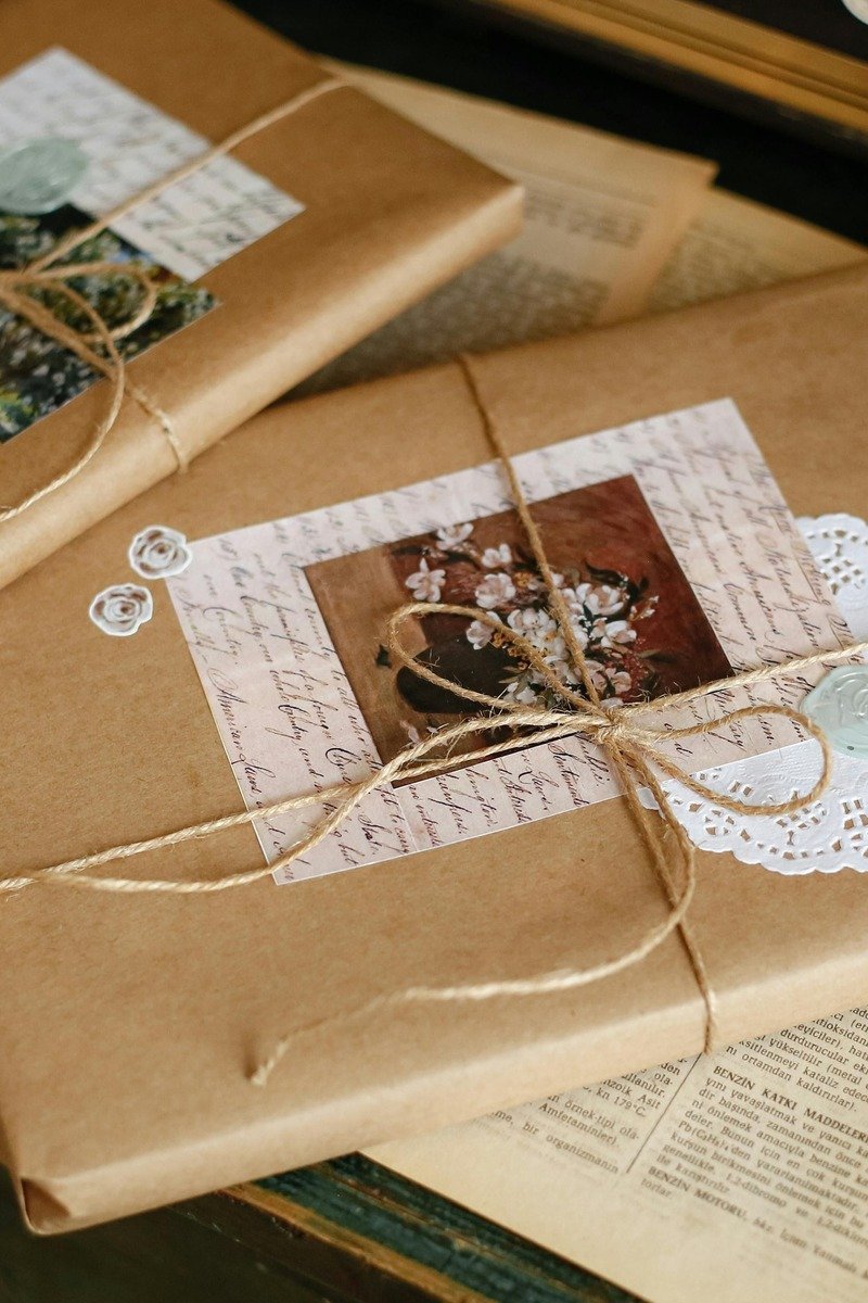 Book tasting menu display with wrapped books and tasting notes cards like a wine flight