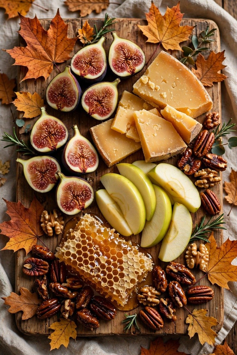 Fall harvest charcuterie board with figs and cheddar