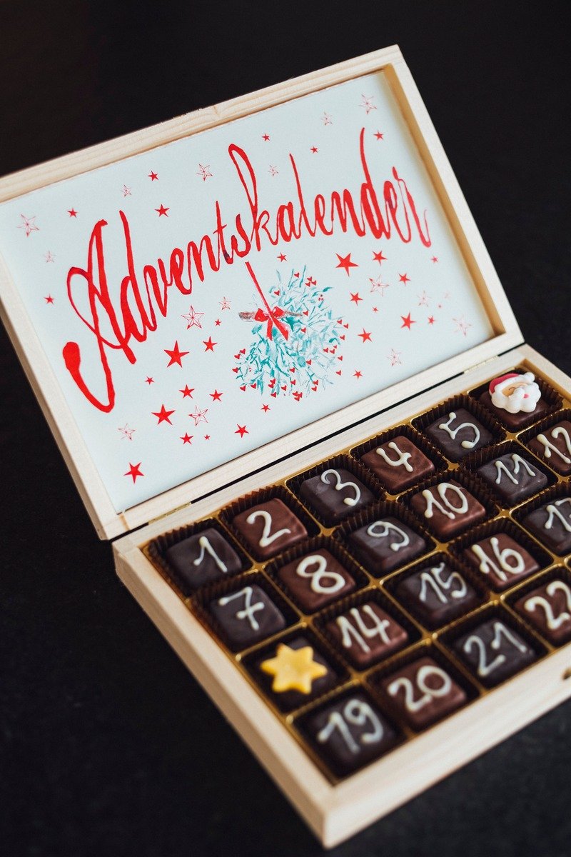 Wooden advent calendar with numbered doors