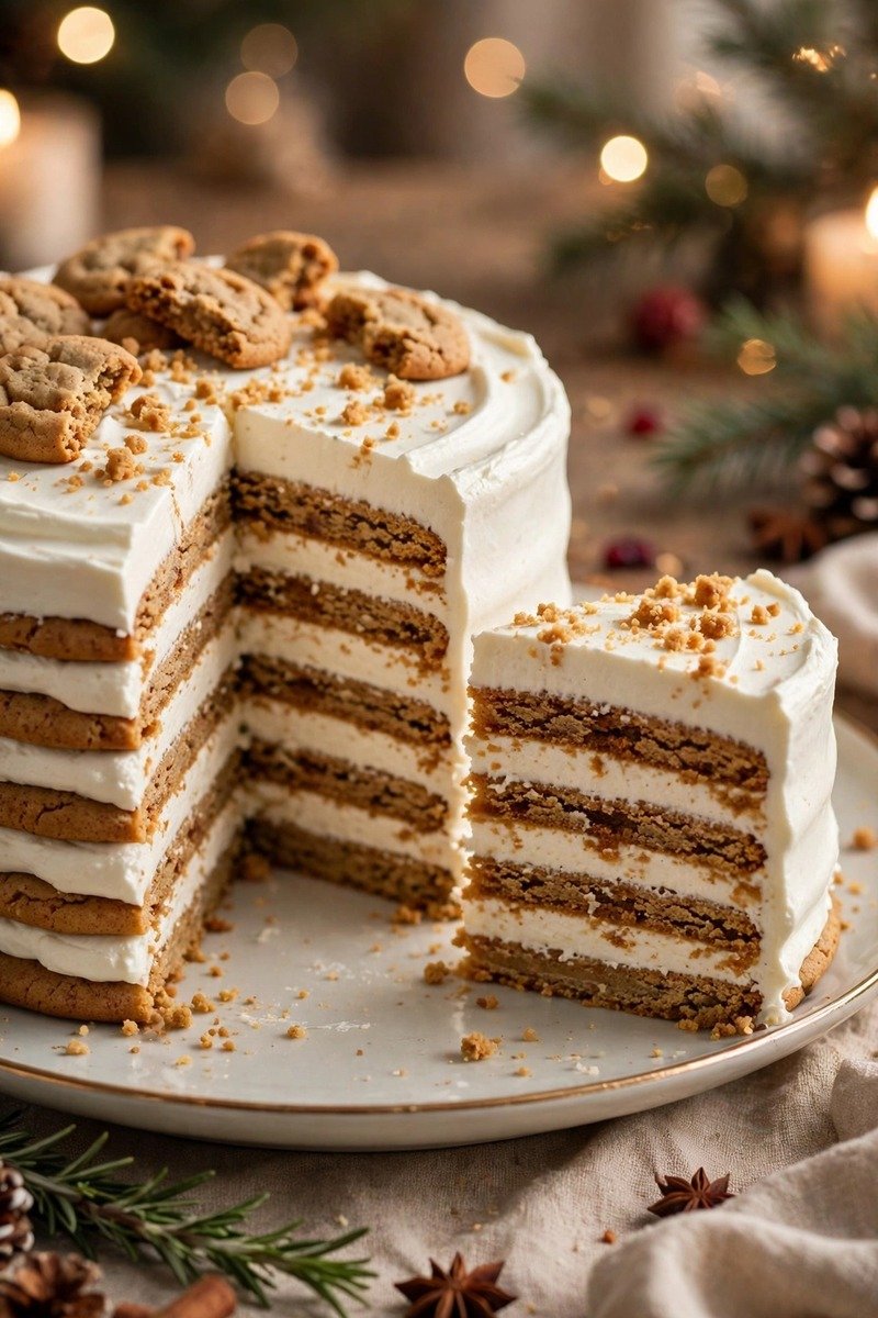 Ginger snap icebox cake with cream layers