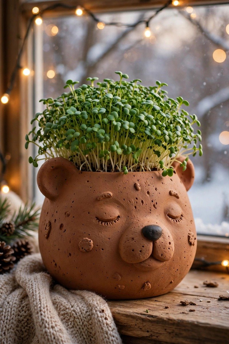 Chia pet style planter with sprouts