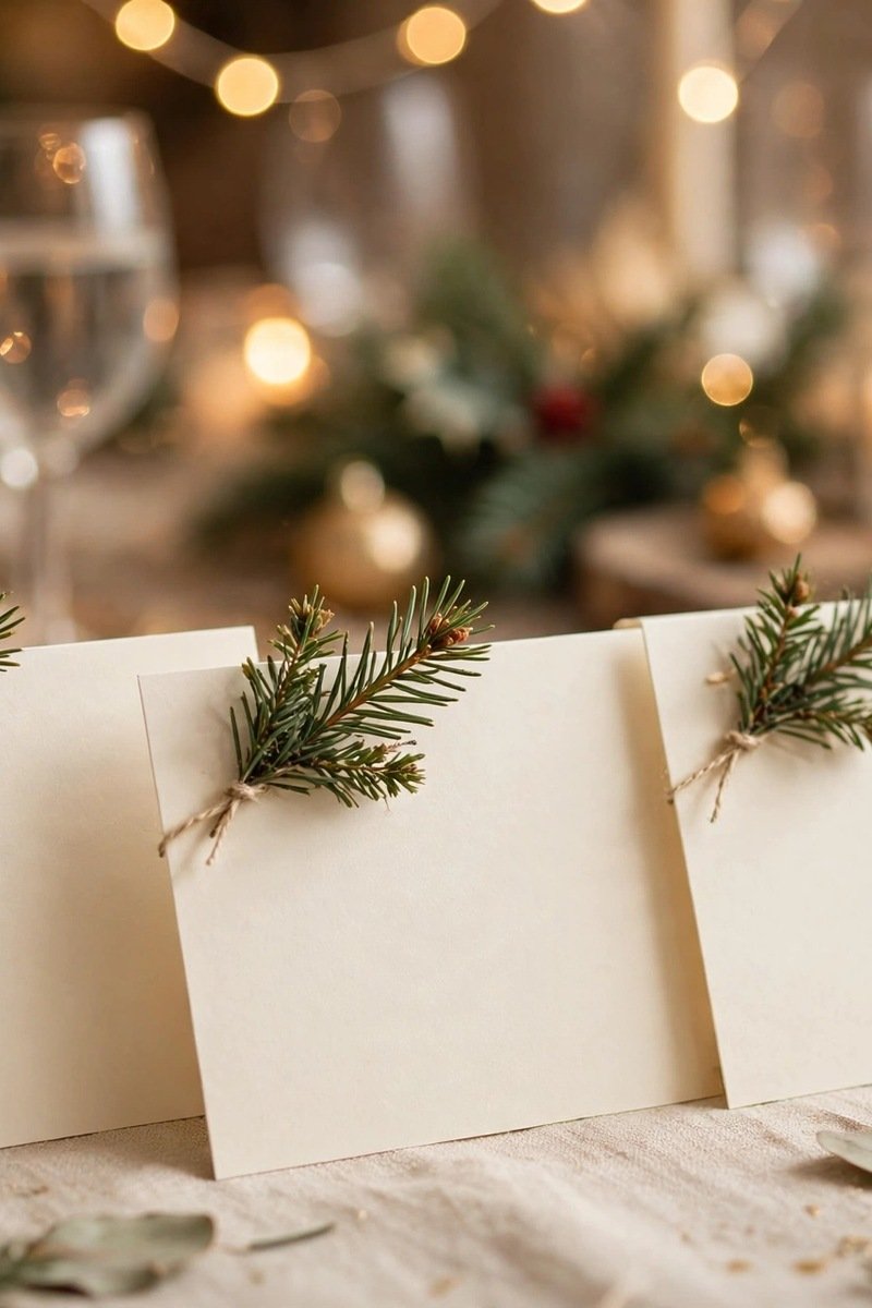 handwritten name cards Christmas table decor