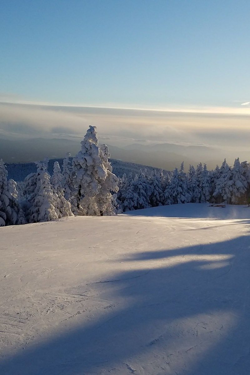 Snowy Green Mountain slopes at Jay Peak in winter