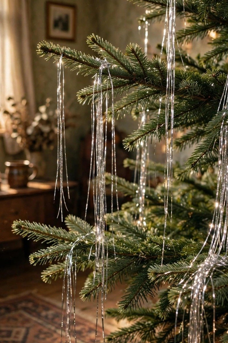 Vintage Christmas decorations silver tinsel