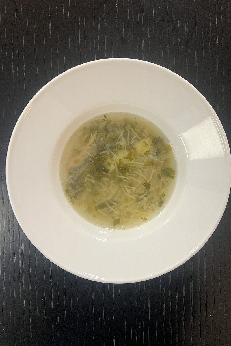 Homemade chicken soup from roast leftovers