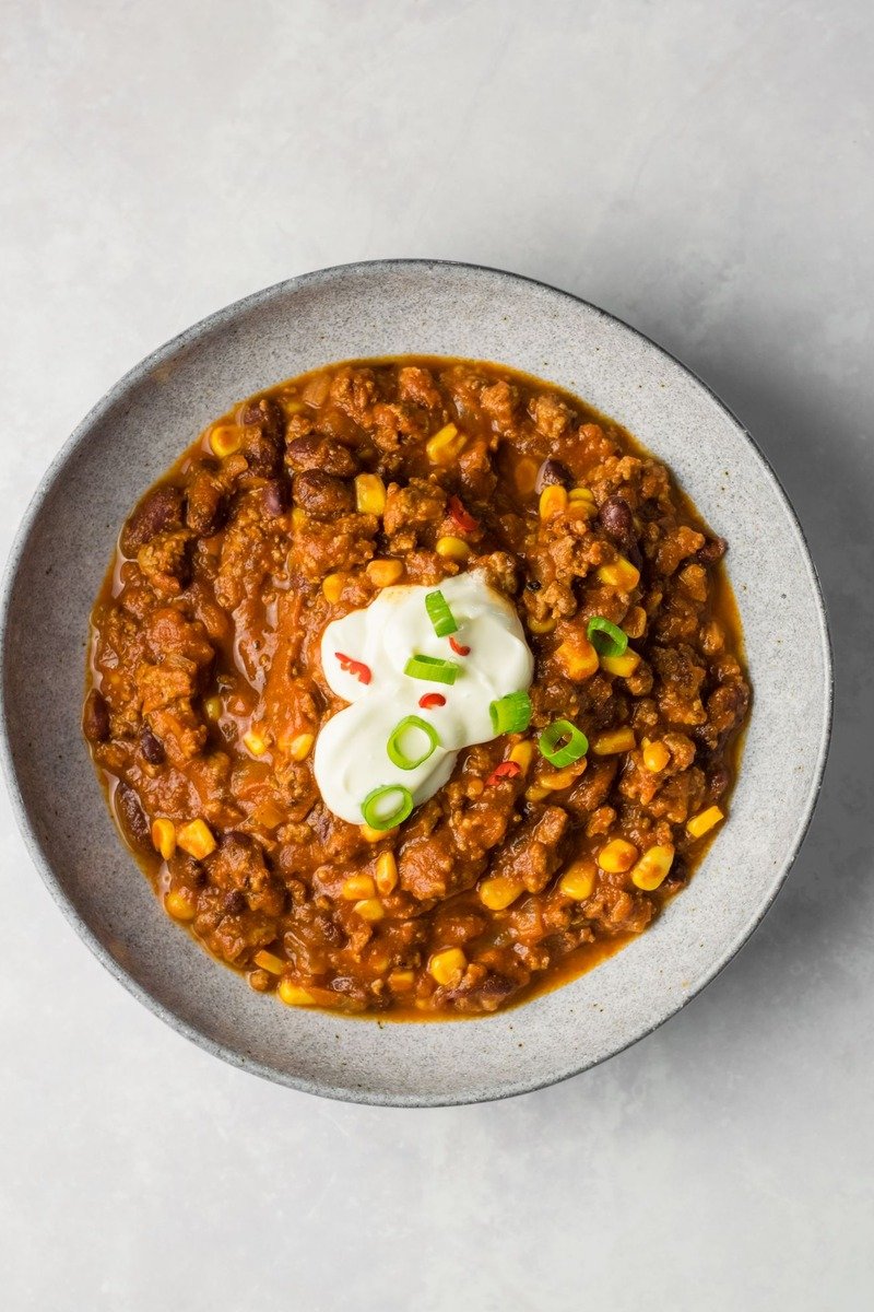 Three bean chili in a bowl