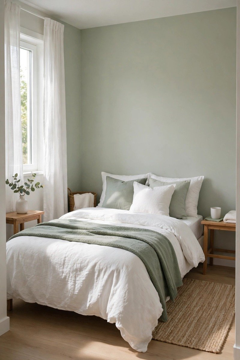 Small bedroom with a calm two color palette
