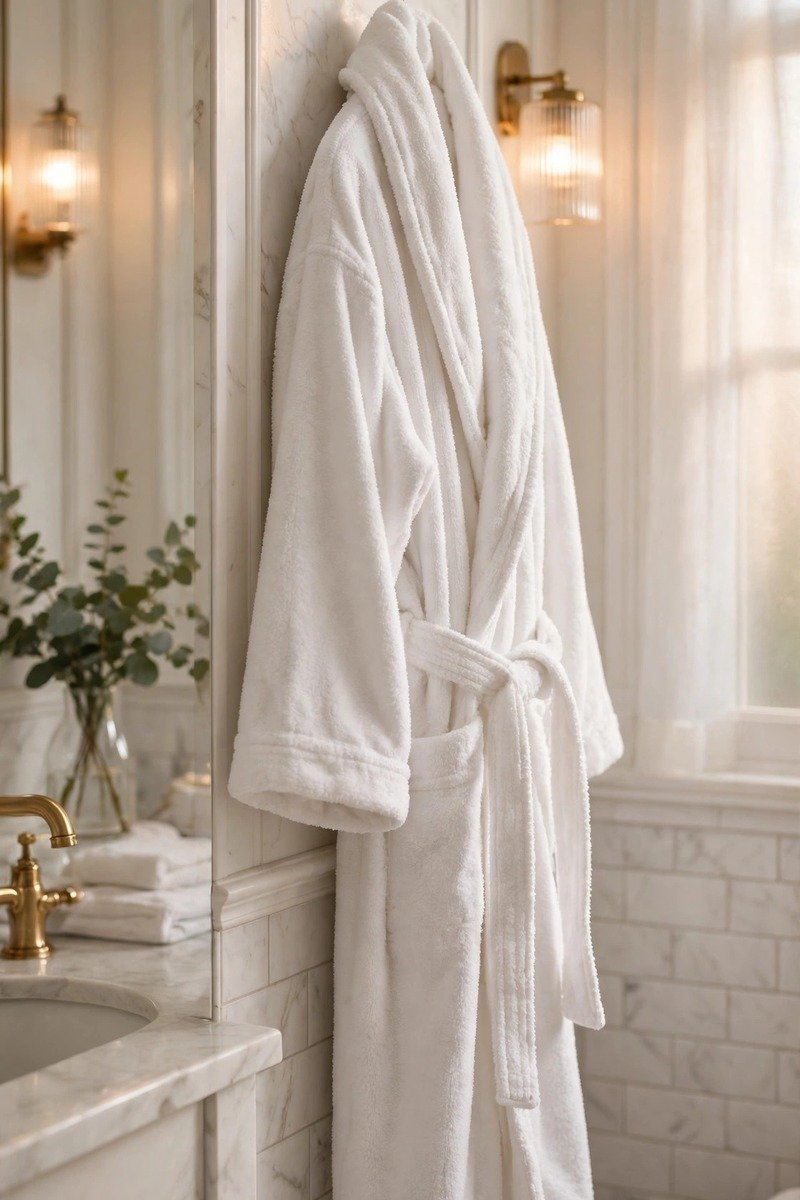 Plush white bathrobe
