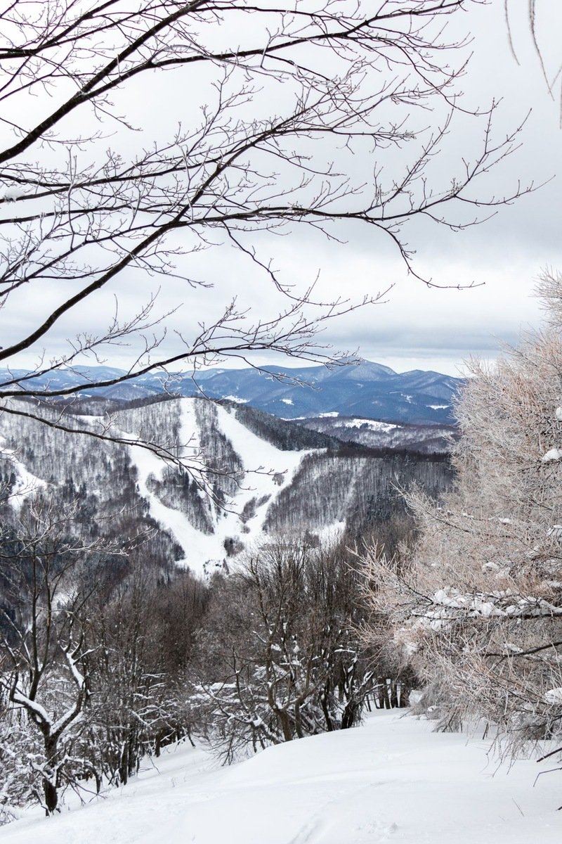 Ski slopes on Beech Mountain with Blue Ridge views