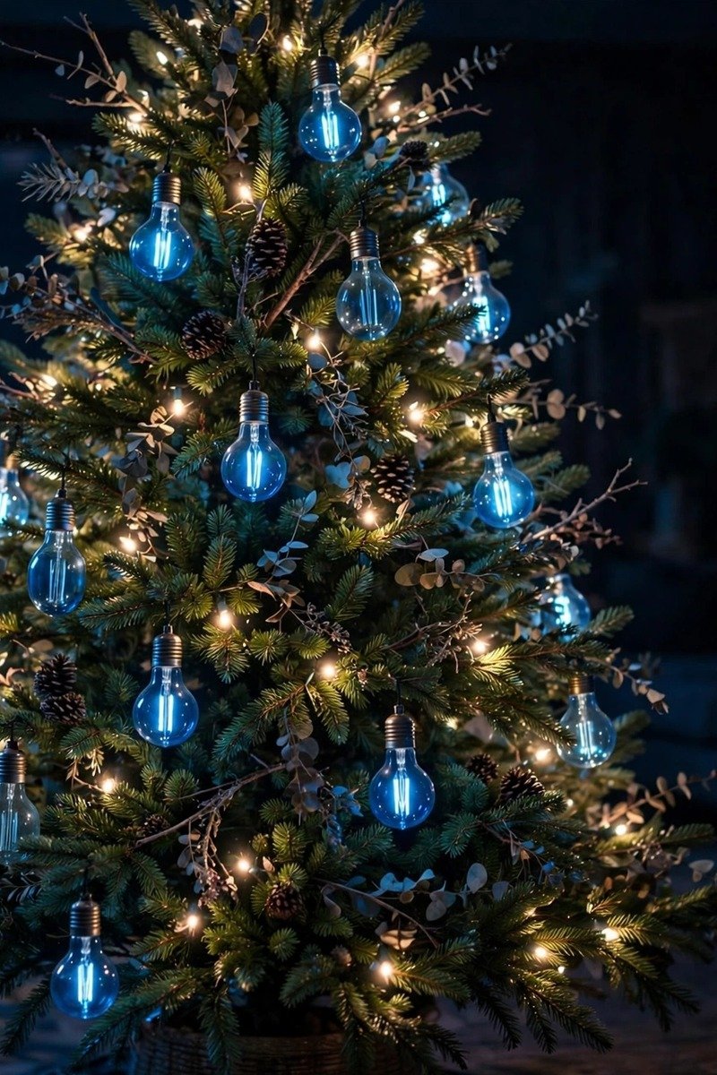 Vintage Christmas decorations blue bulbs