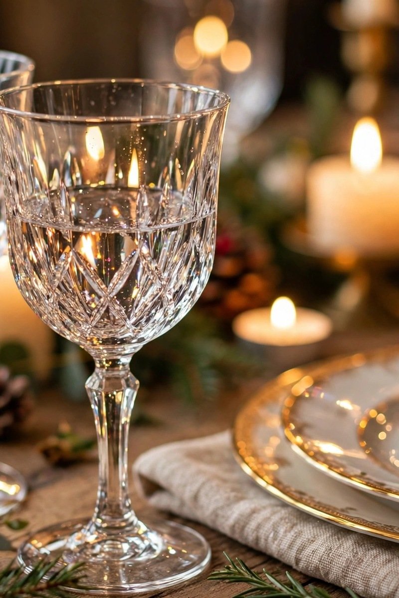 crystal glassware Christmas table decor
