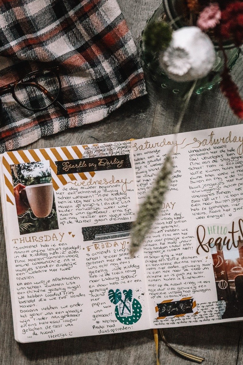Memory page with handwritten notes in a journal