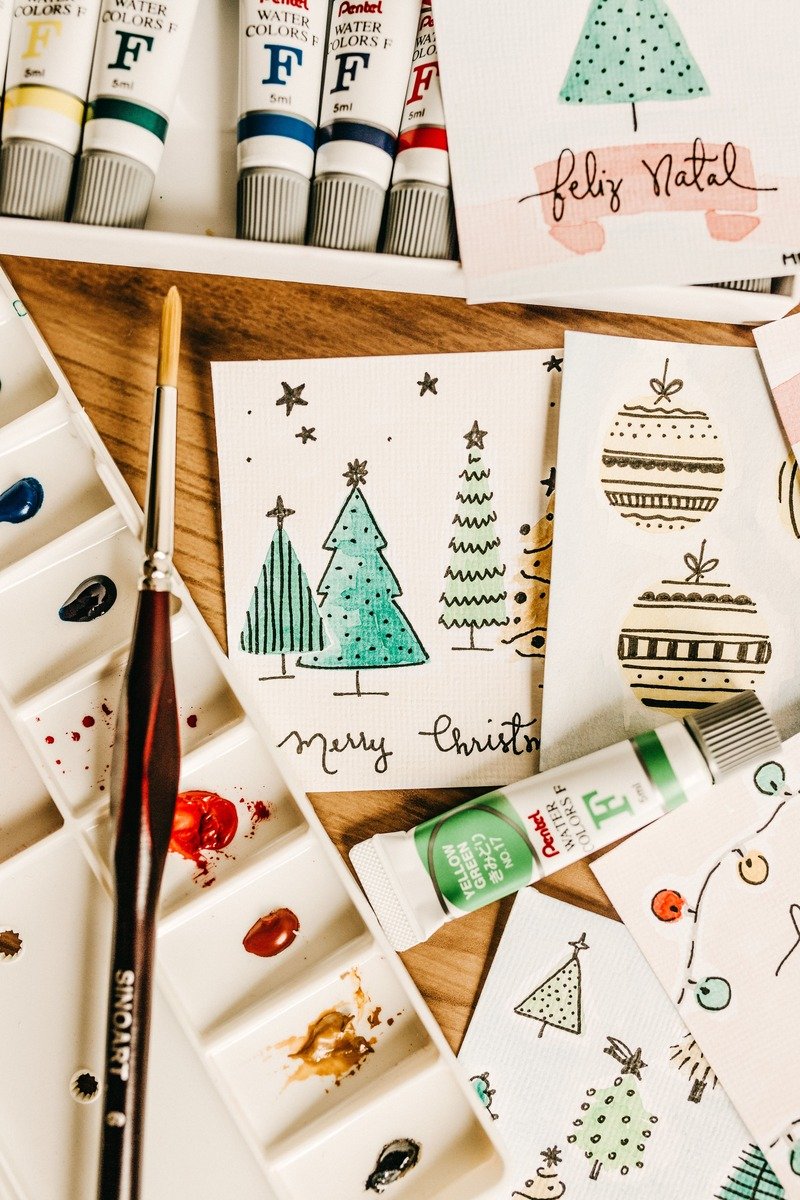 Hand painted Christmas cards with watercolors