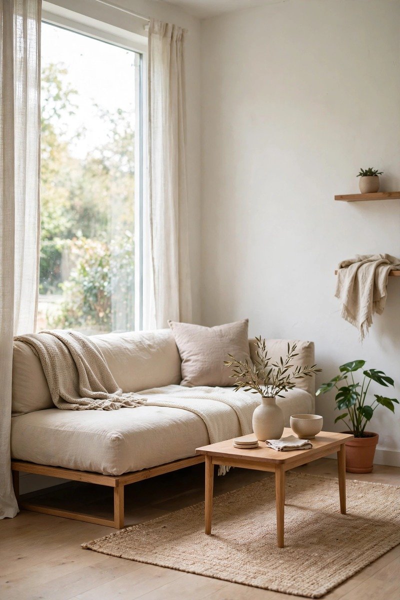 Small living room with leggy low profile furniture