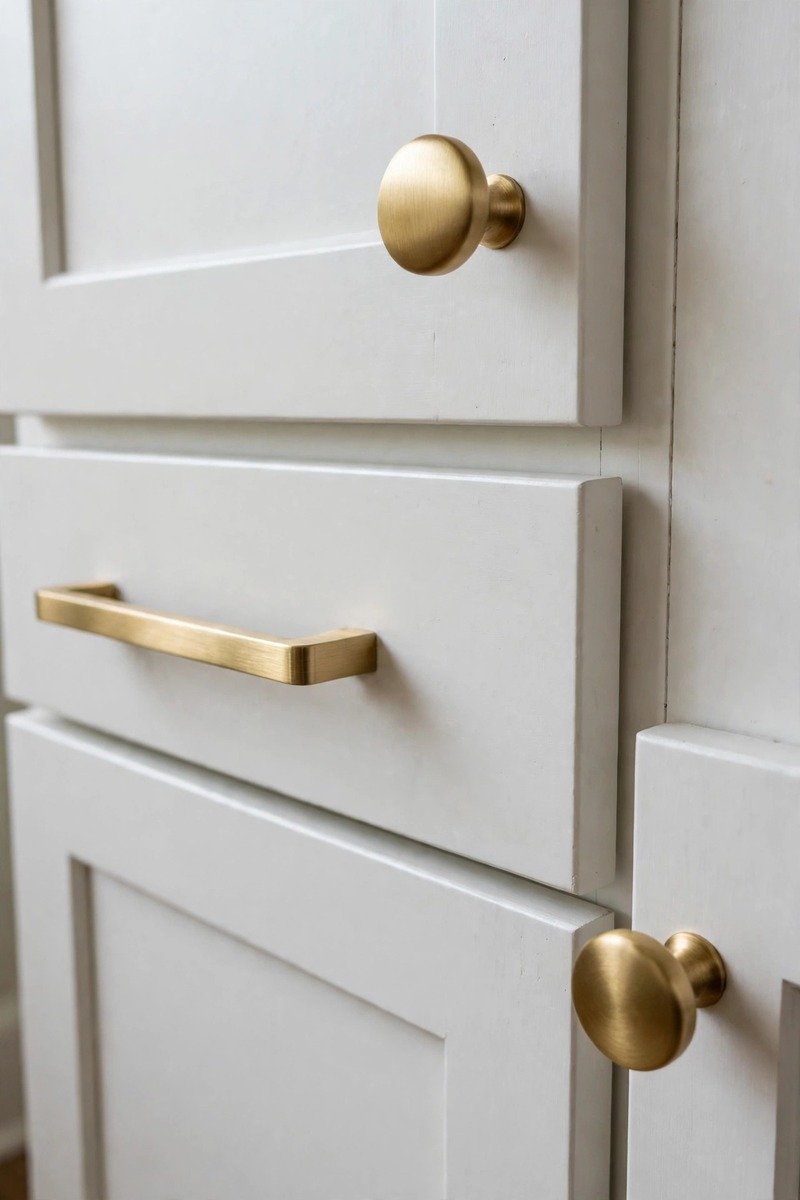 New cabinet handles on kitchen drawers