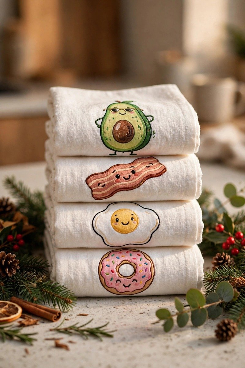 Funny kitchen towel set, folded