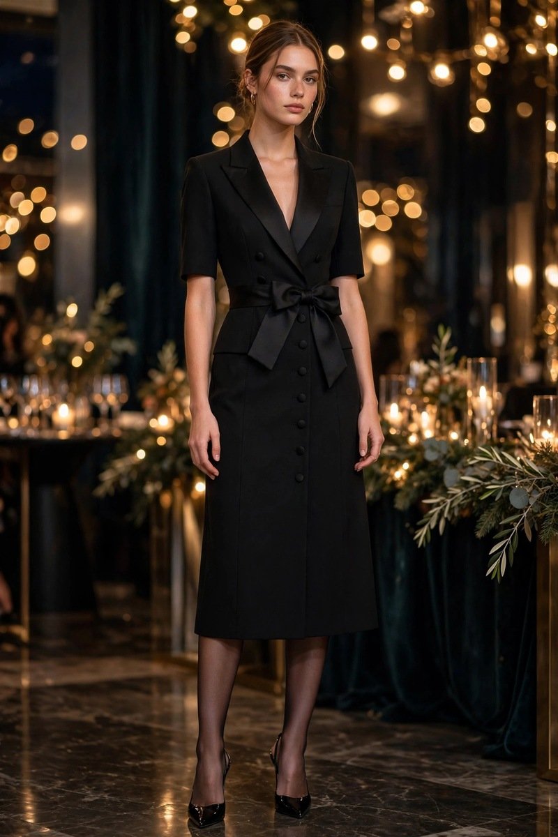 black tuxedo dress New Year's Eve outfit