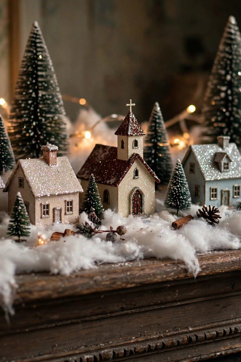 Vintage Christmas decorations putz village