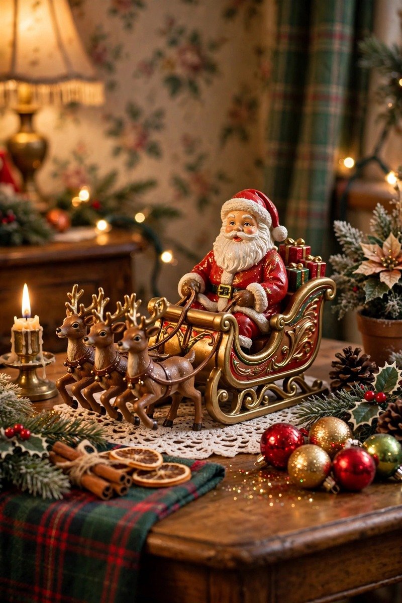 Retro Santa and sleigh tabletop decoration